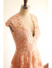 Peach Pink Lace Tulle Classic Wedding Dress